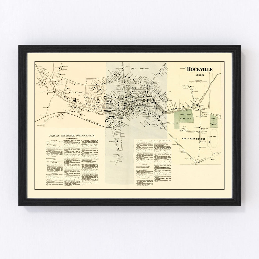Vintage Map of Rockville, Connecticut 1869