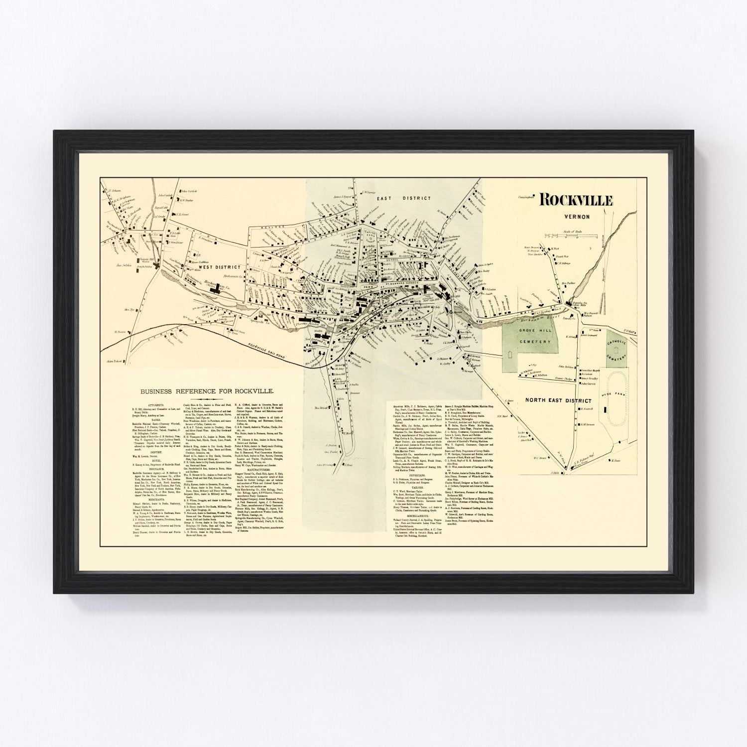 Vintage Map of Rockville, Connecticut 1869