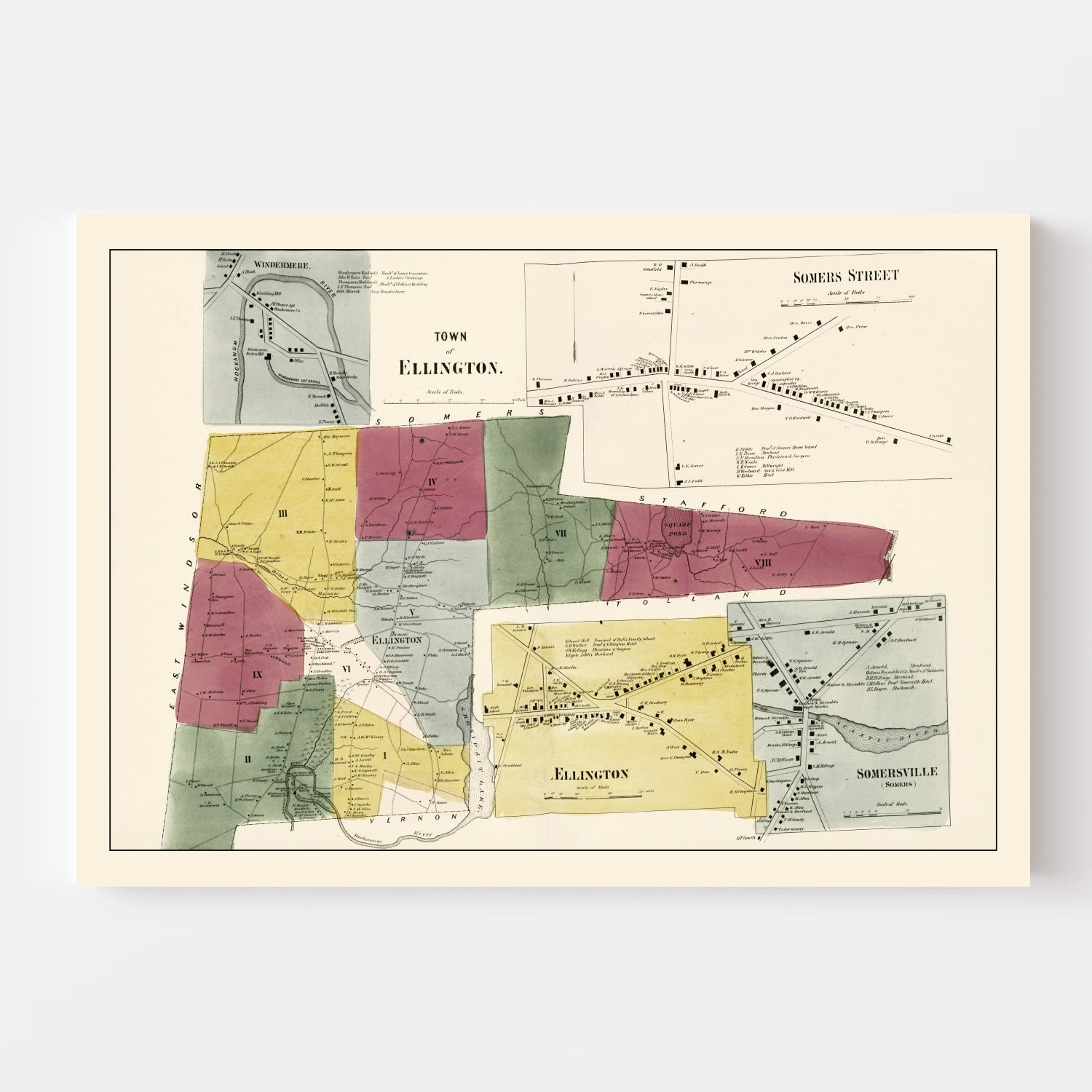 Vintage Map of Town of Ellington, Connecticut 1869