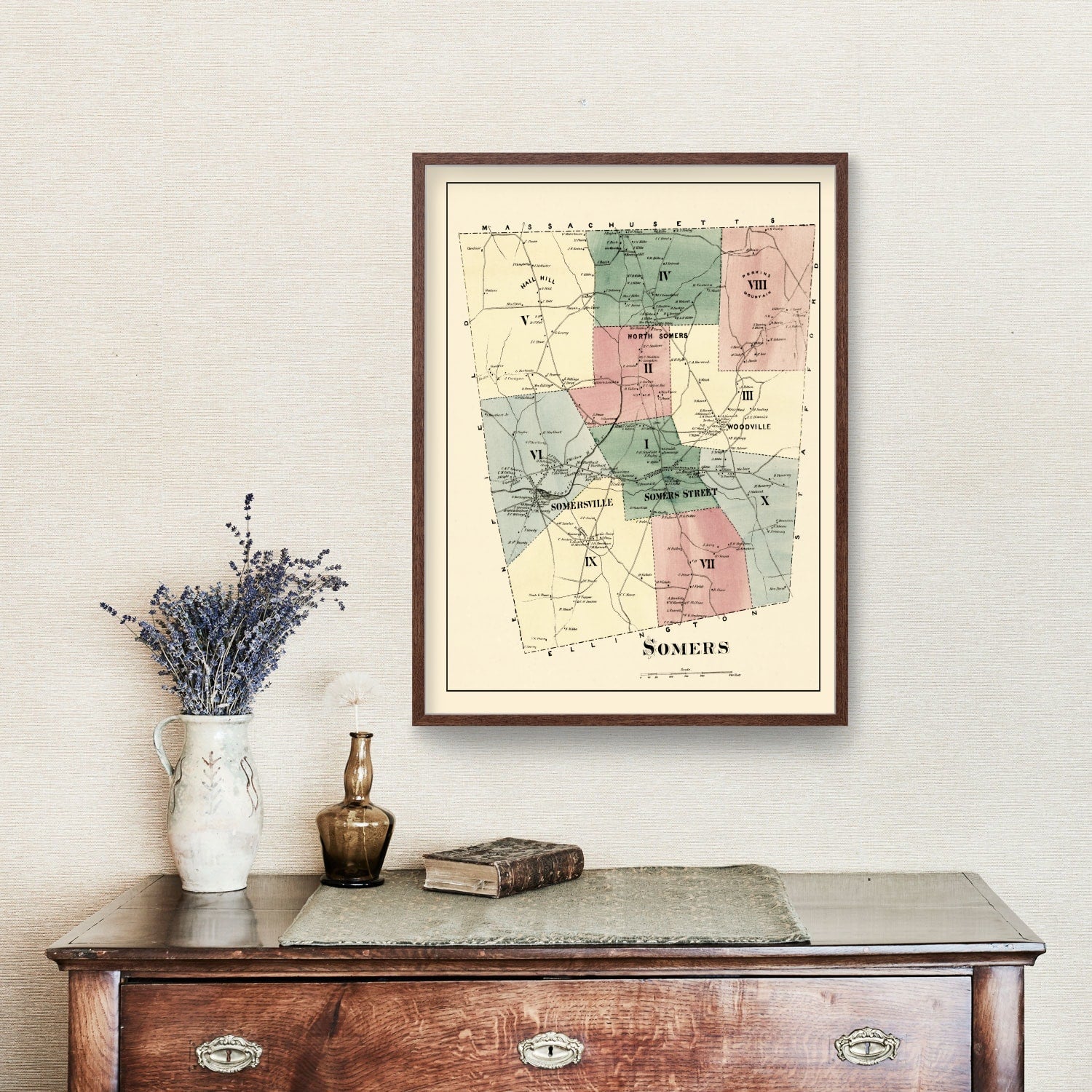 Vintage Map of Somers, Connecticut 1869