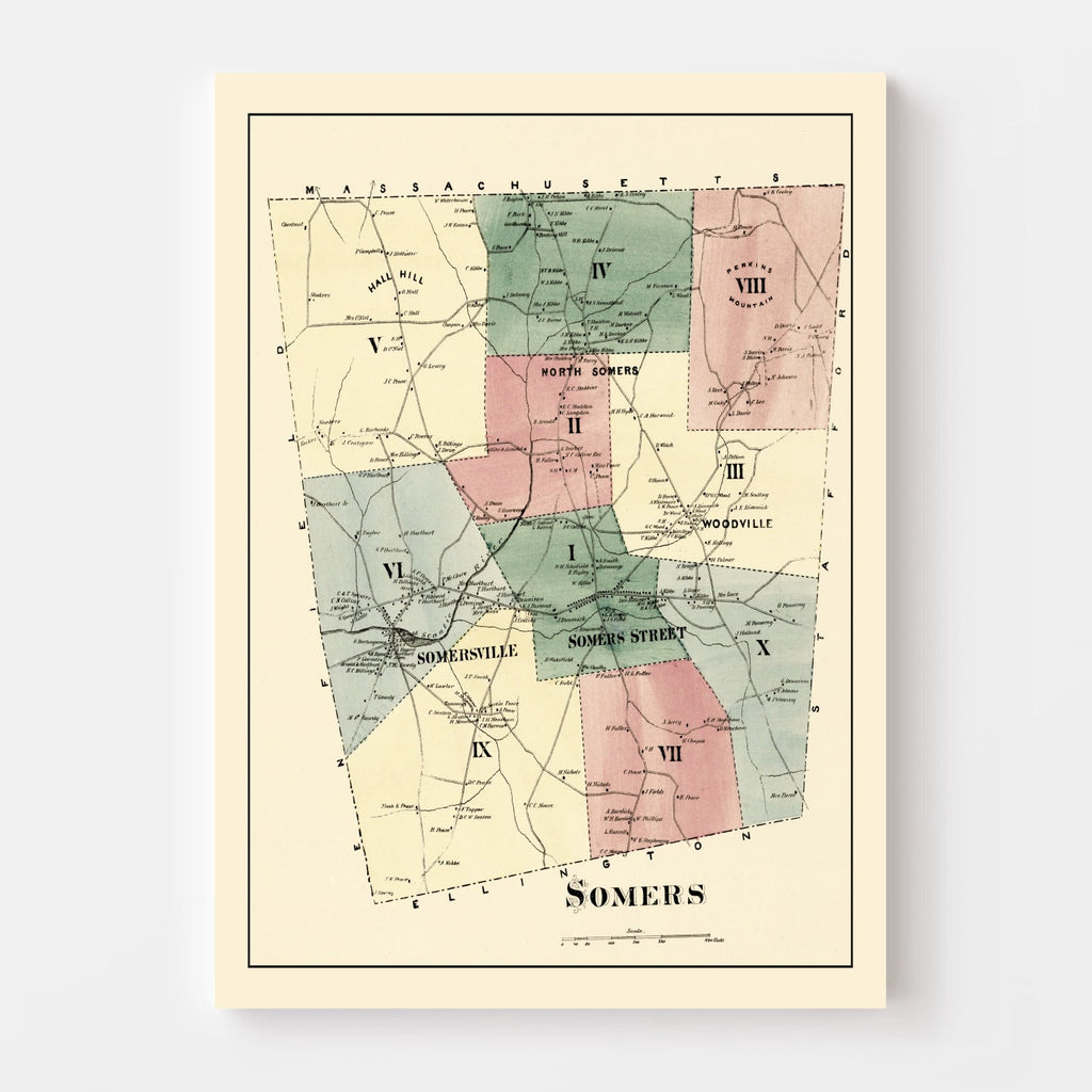 Vintage Map of Somers, Connecticut 1869