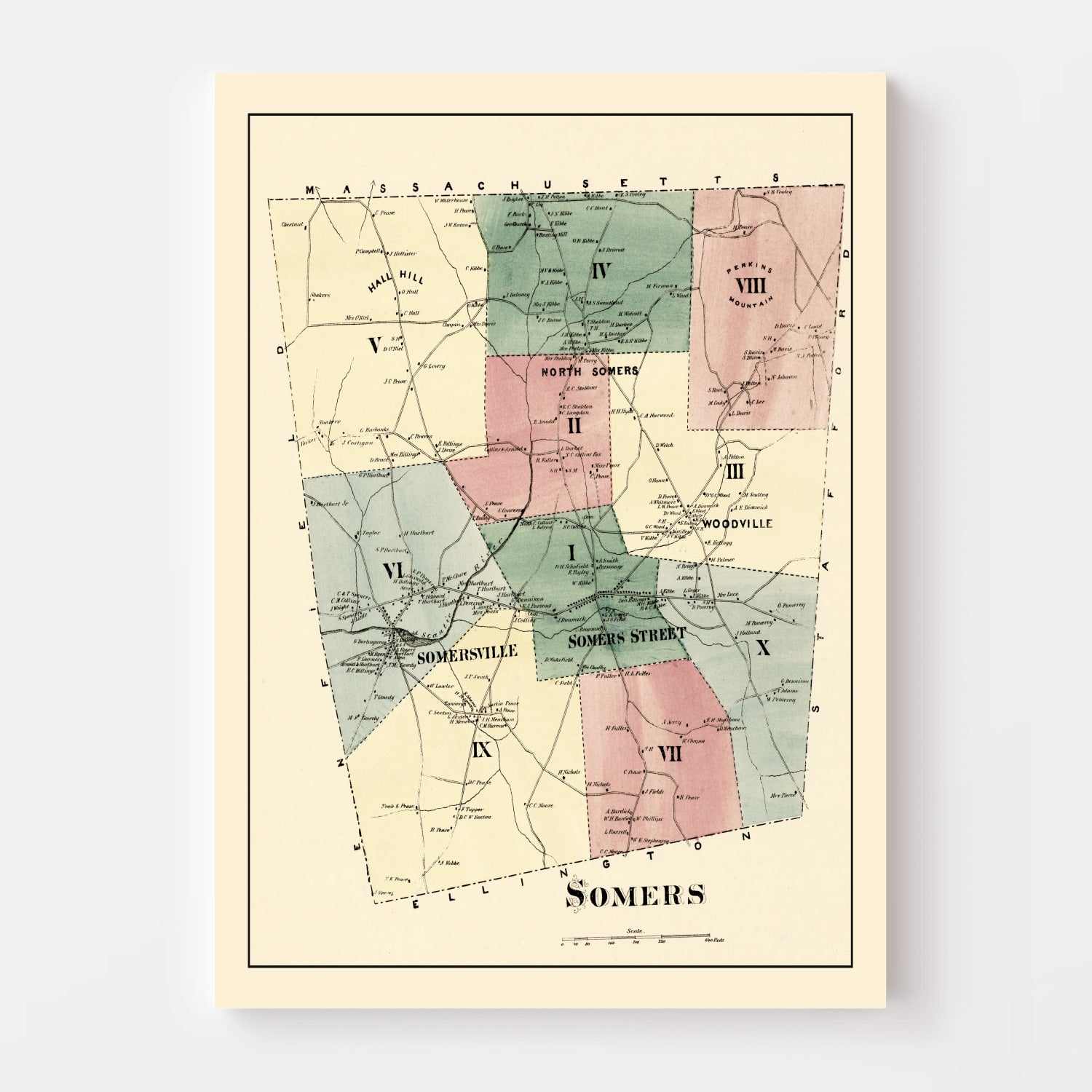 Vintage Map of Somers, Connecticut 1869