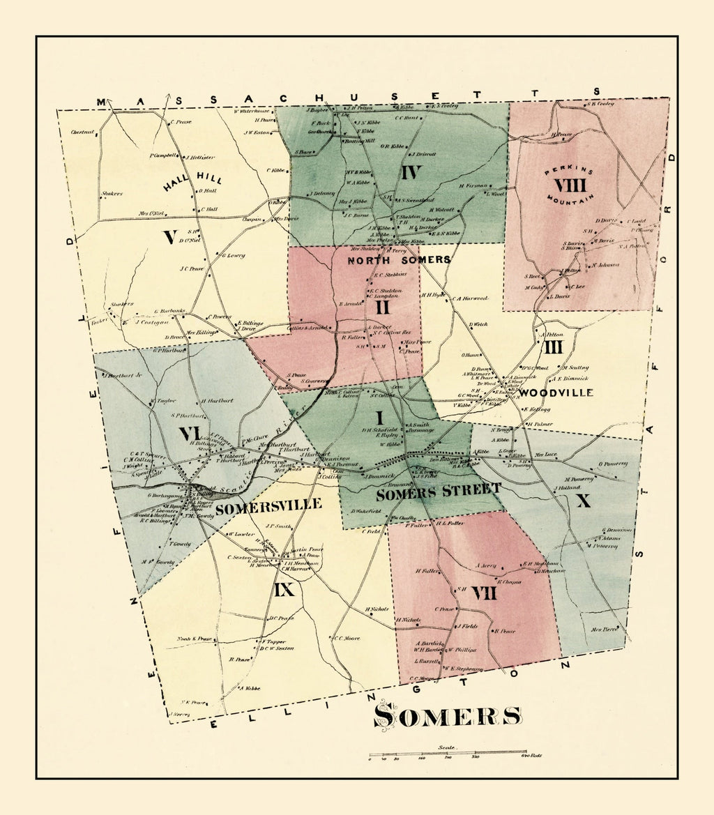 Vintage Map of Somers, Connecticut 1869