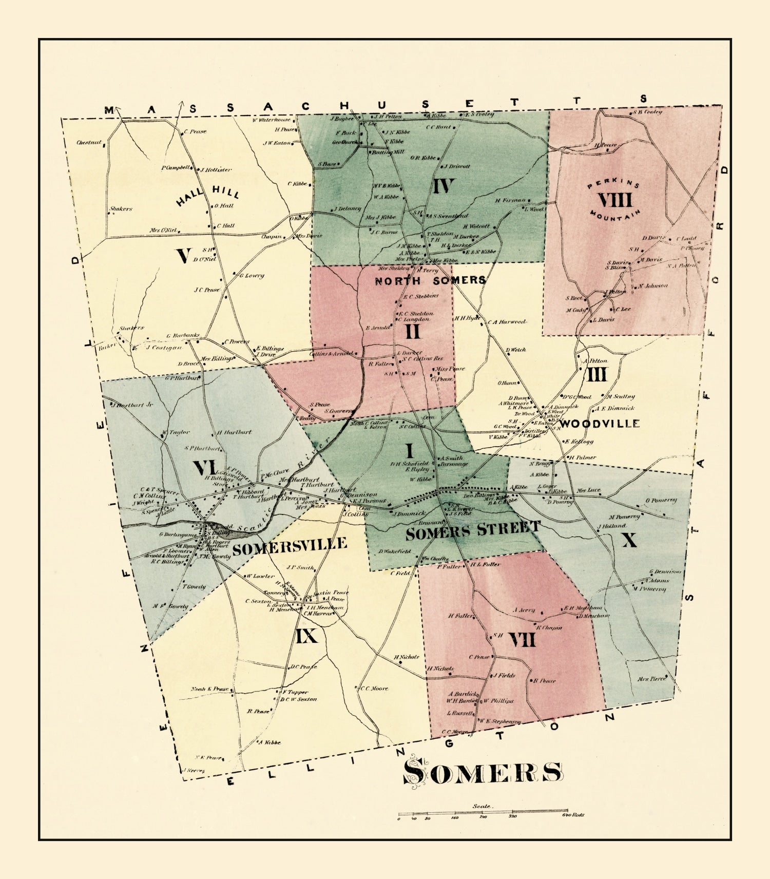 Vintage Map of Somers, Connecticut 1869