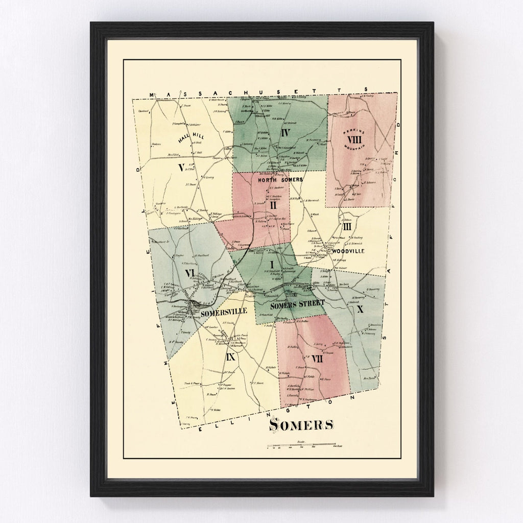 Vintage Map of Somers, Connecticut 1869