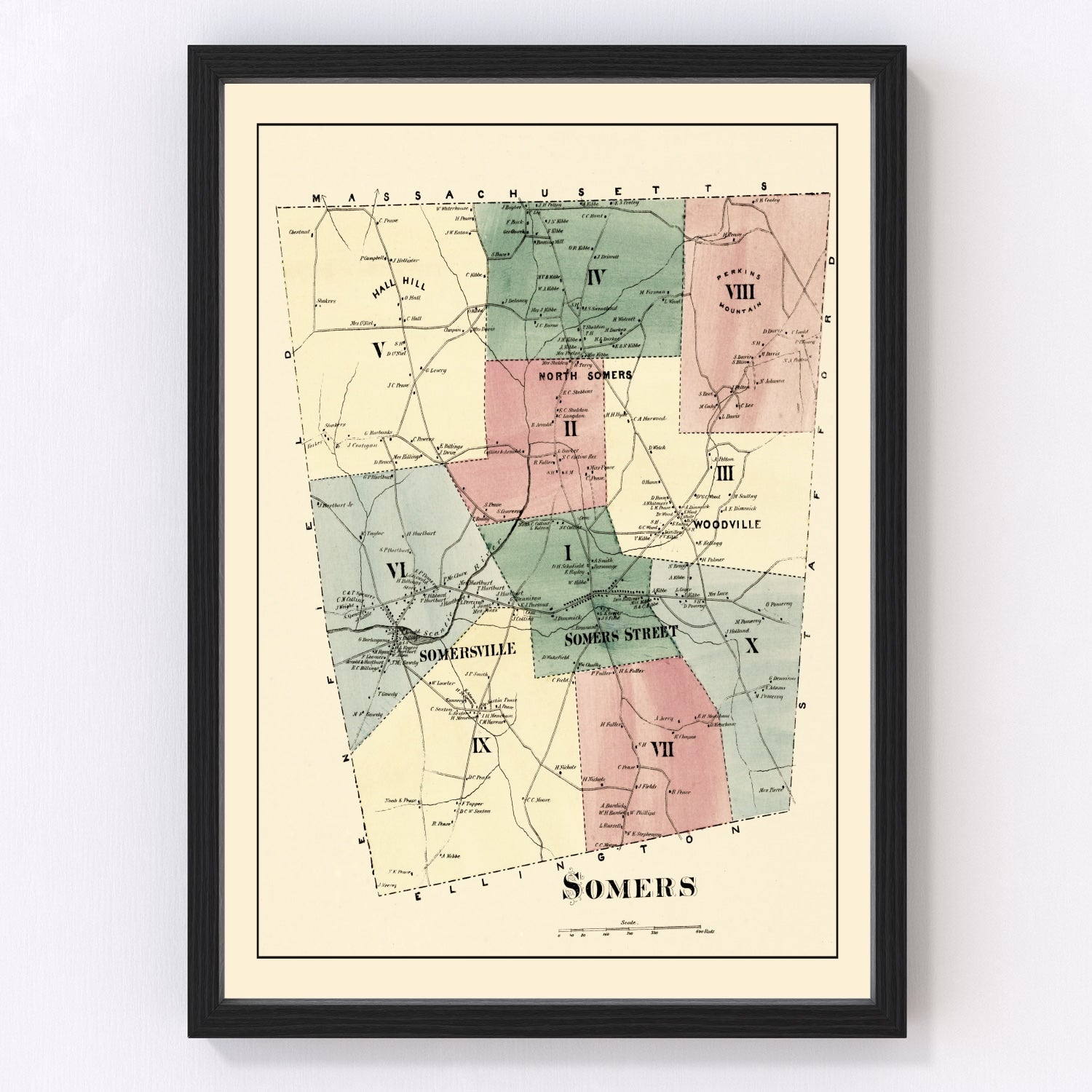 Vintage Map of Somers, Connecticut 1869
