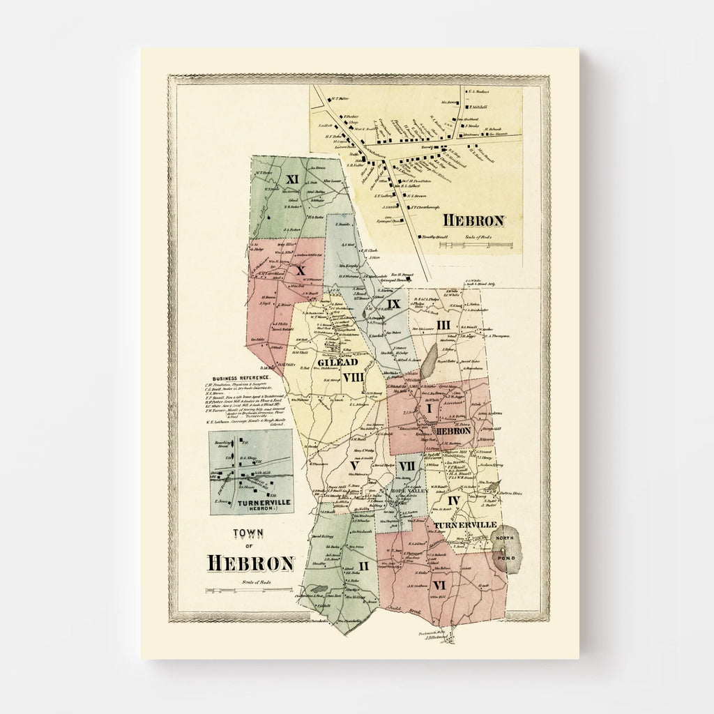 Vintage Map of Town of Hebron, Connecticut 1869