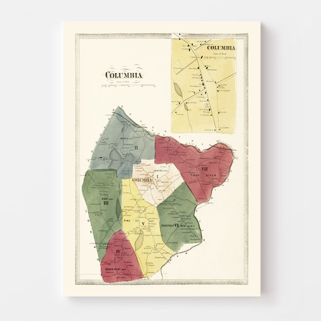 Vintage Map of Columbia, Connecticut 1869