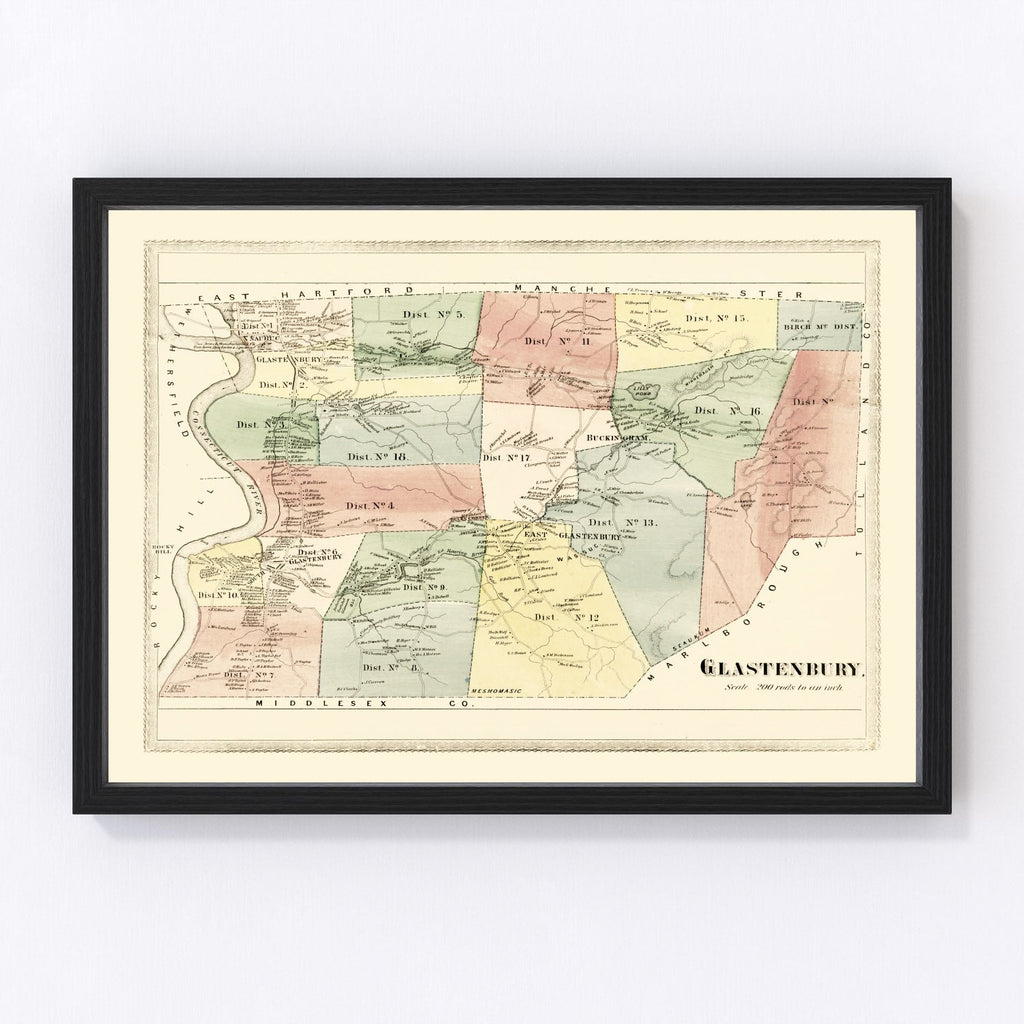 Vintage Map of Glastenbury, Connecticut 1869