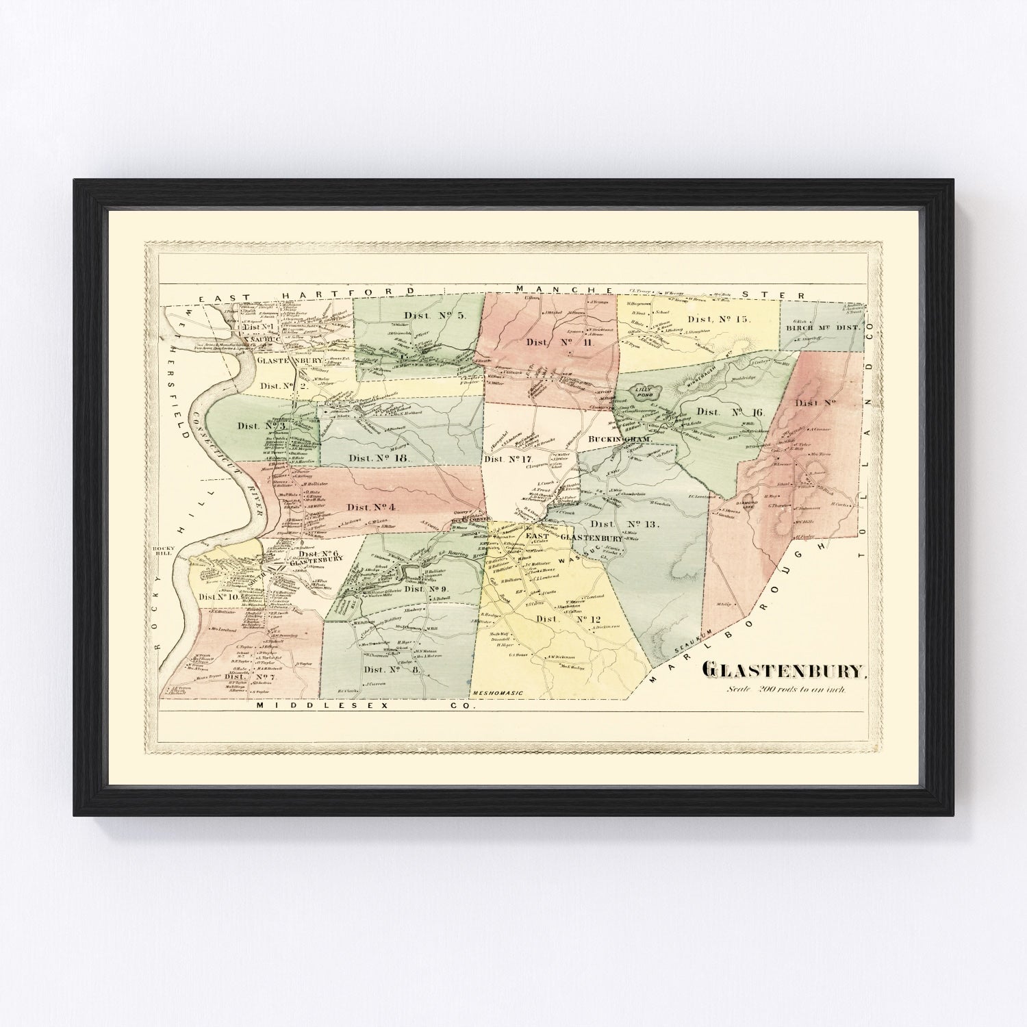 Vintage Map of Glastenbury, Connecticut 1869