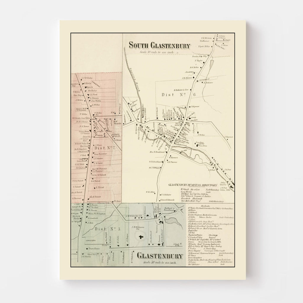 Vintage Map of South Glastenbury, Connecticut 1869
