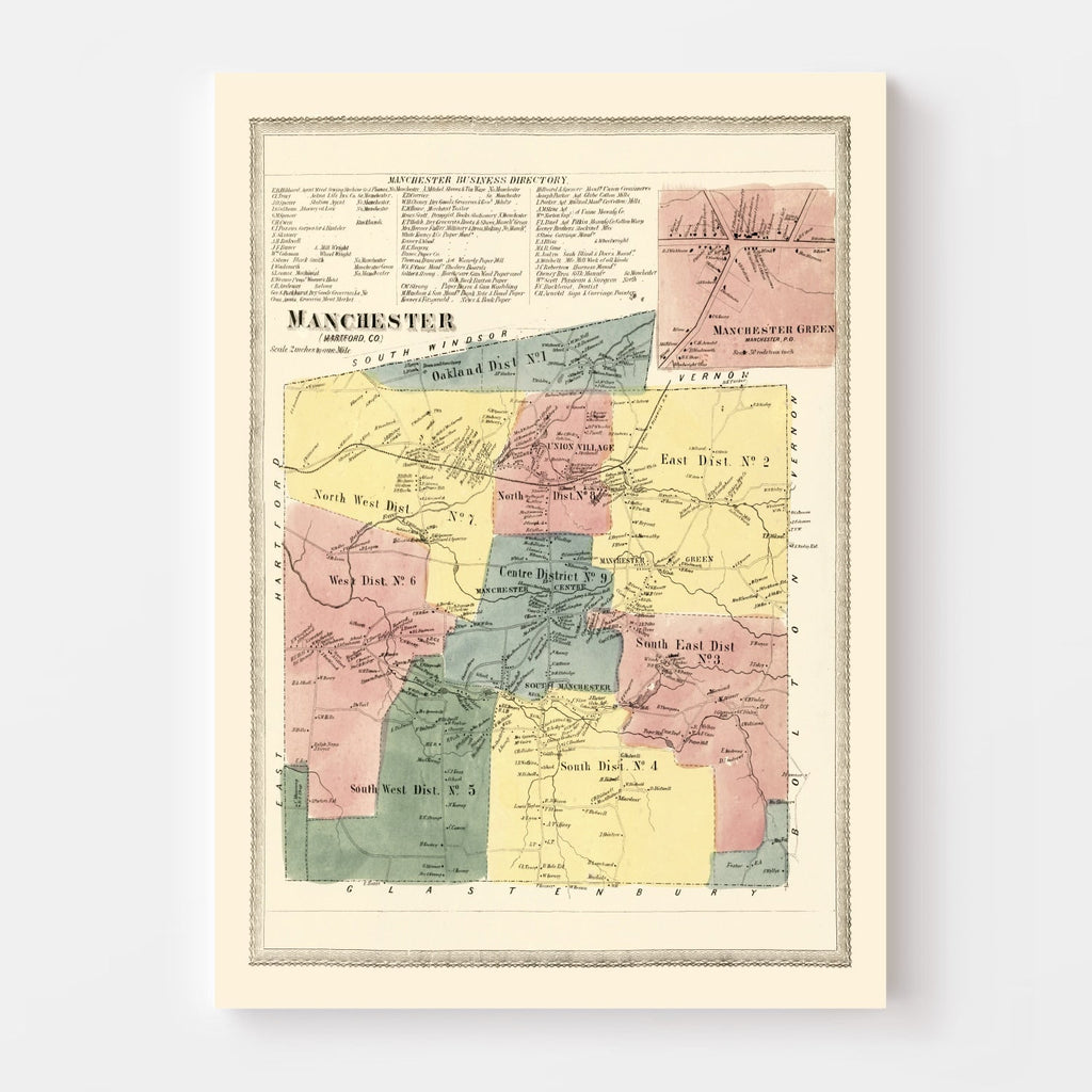 Vintage Map of Manchester, Connecticut 1869
