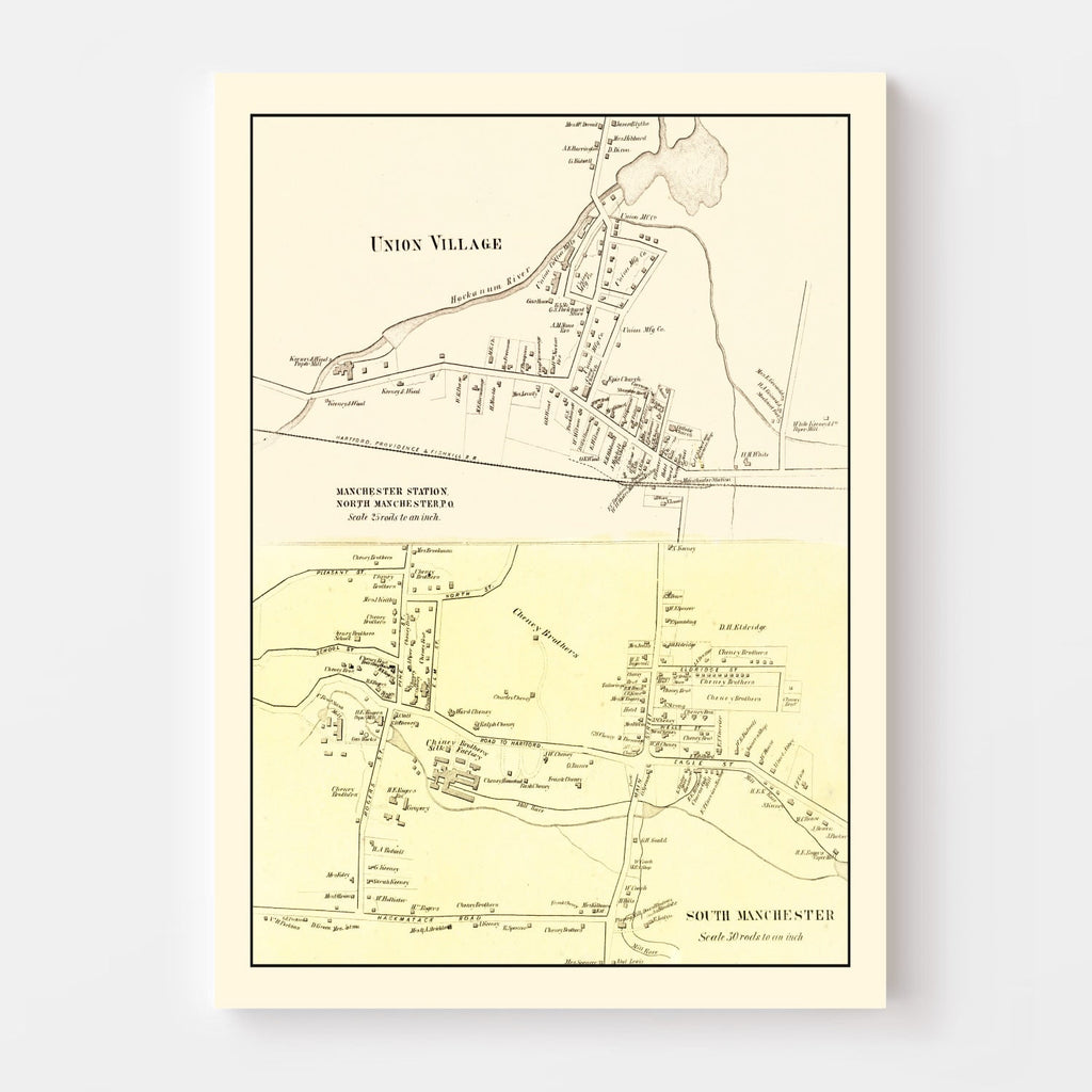 Vintage Map of Union Village, Connecticut 1869