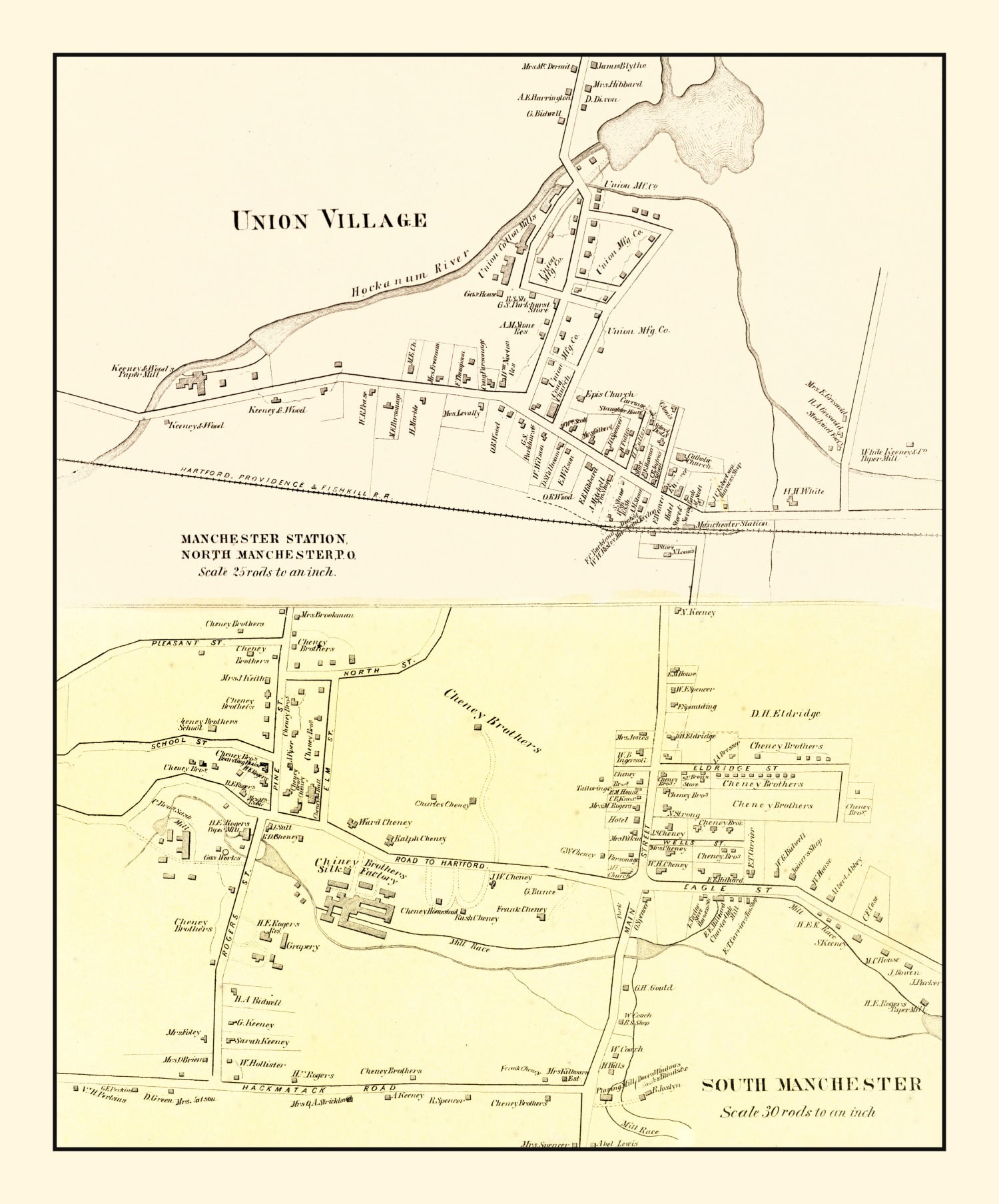 Vintage Map of Union Village, Connecticut 1869