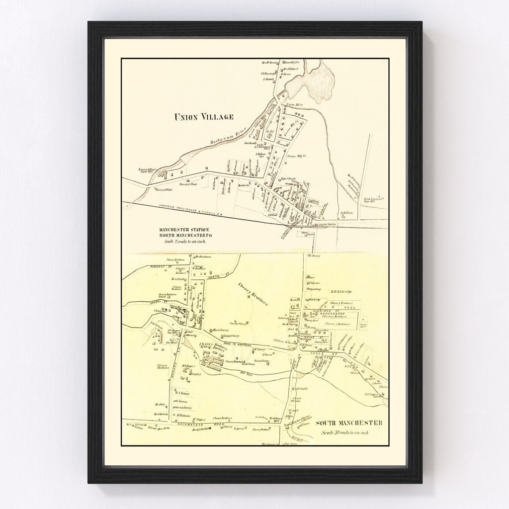 Vintage Map of Union Village, Connecticut 1869