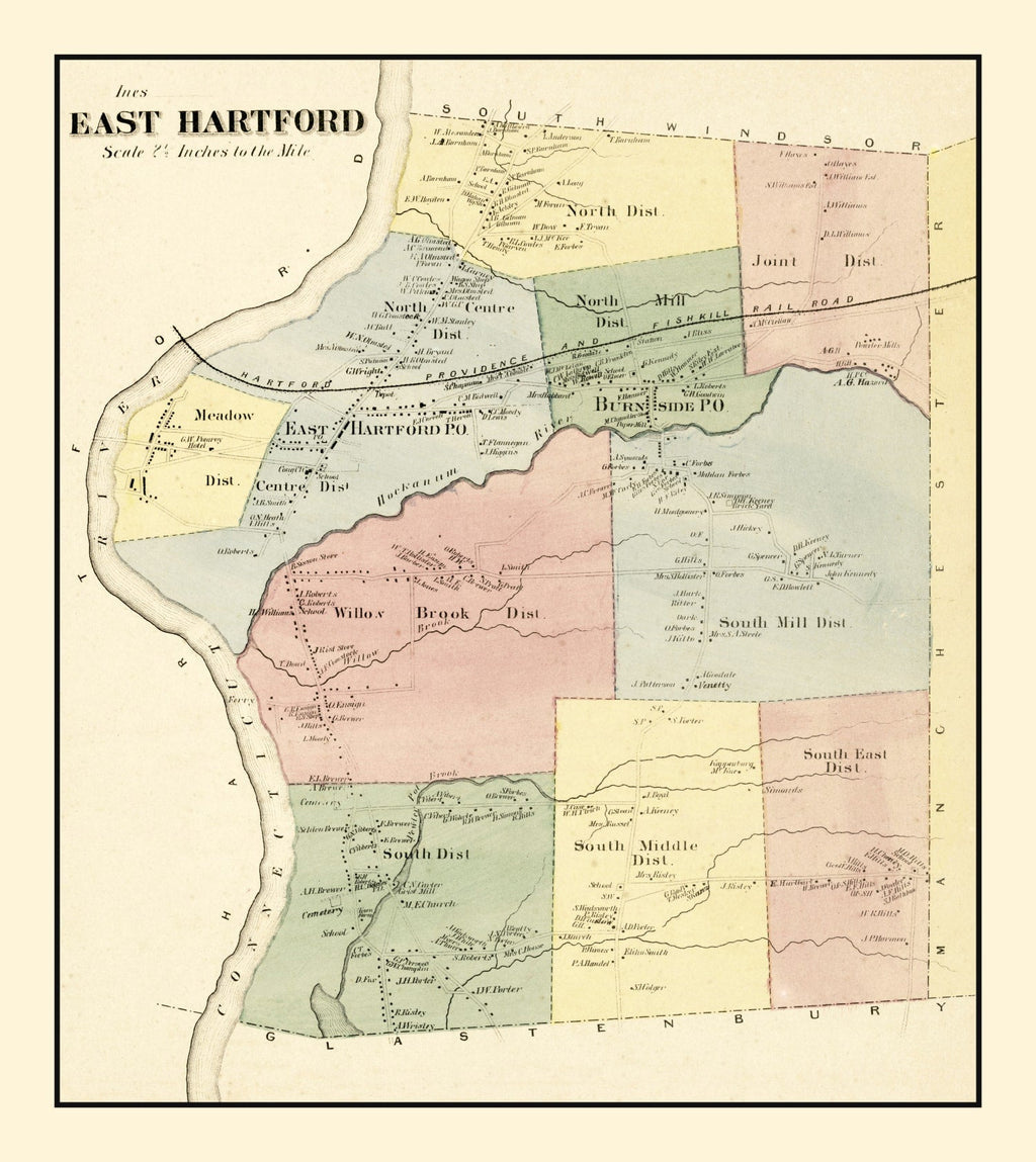 Vintage Map of East Hartford, Connecticut 1869