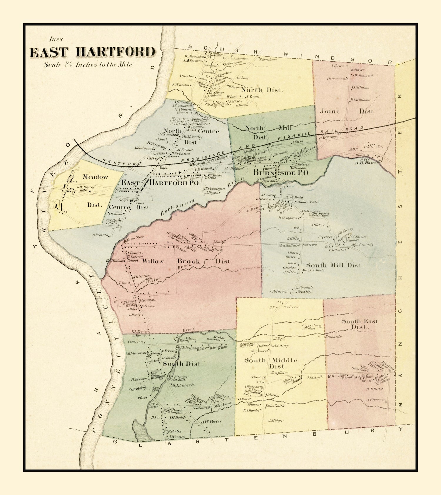 Vintage Map of East Hartford, Connecticut 1869