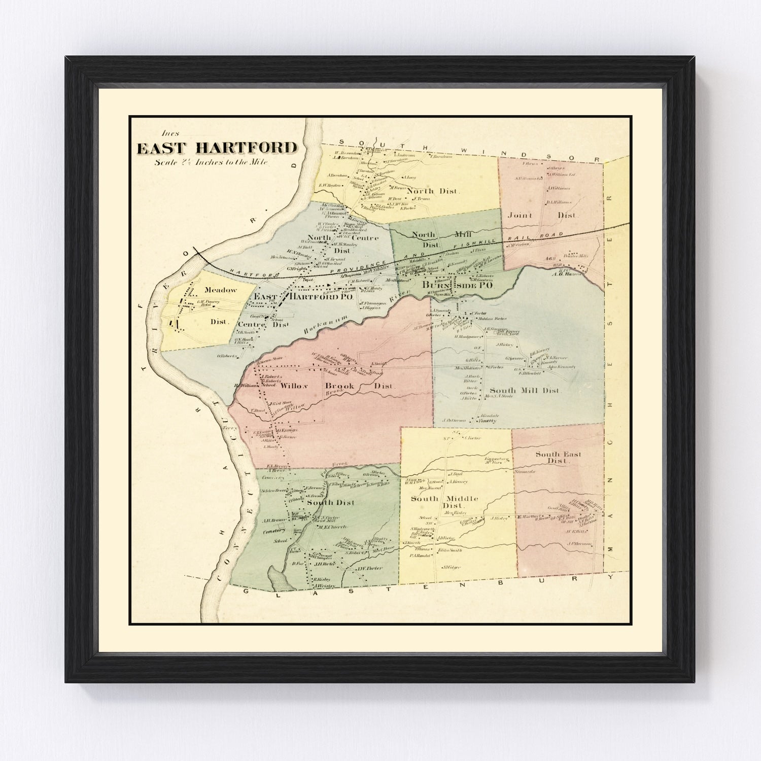 Vintage Map of East Hartford, Connecticut 1869