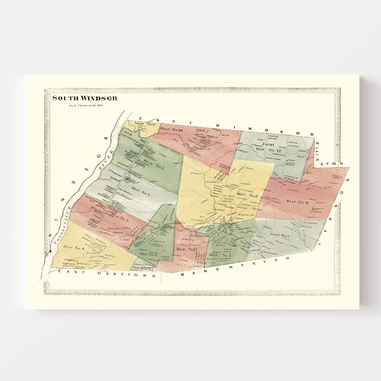 Vintage Map of South Windsor, Connecticut 1869
