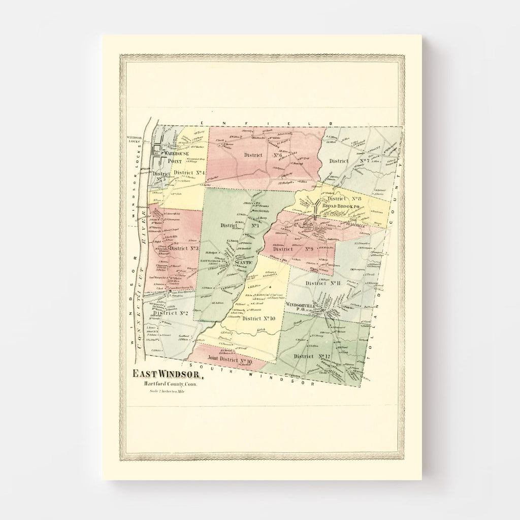 Vintage Map of East Windsor, Connecticut 1869