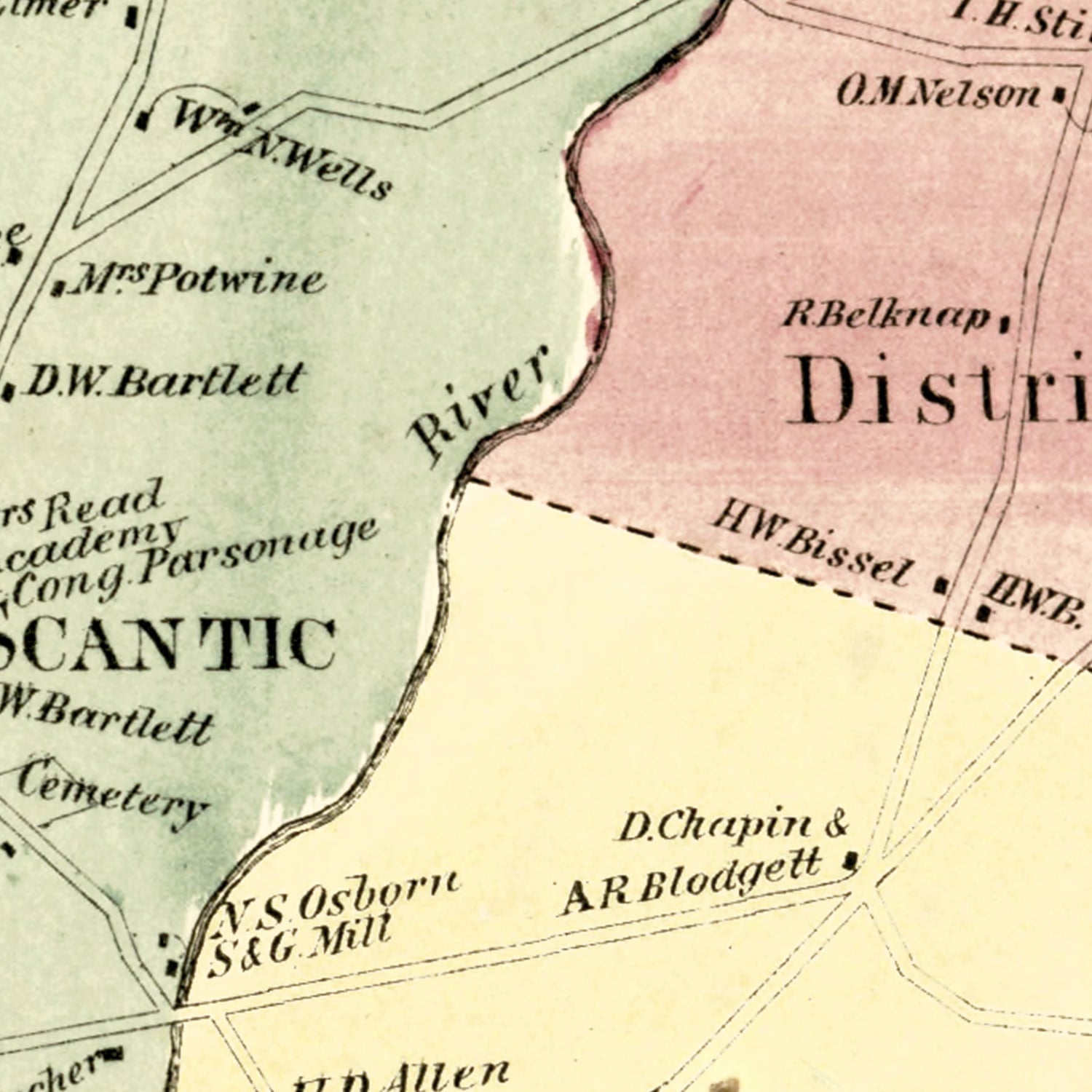Vintage Map of East Windsor, Connecticut 1869