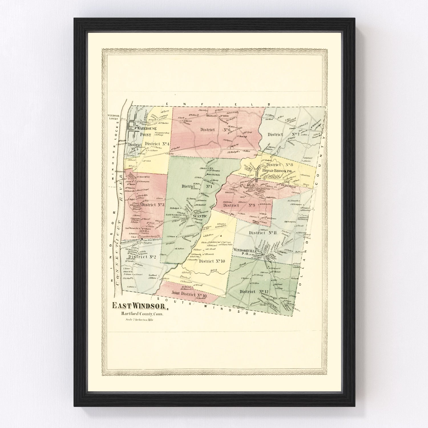 Vintage Map of East Windsor, Connecticut 1869