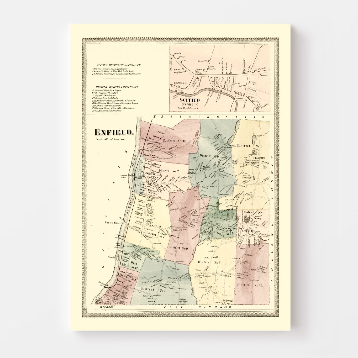 Vintage Map of Enfield, Connecticut 1869