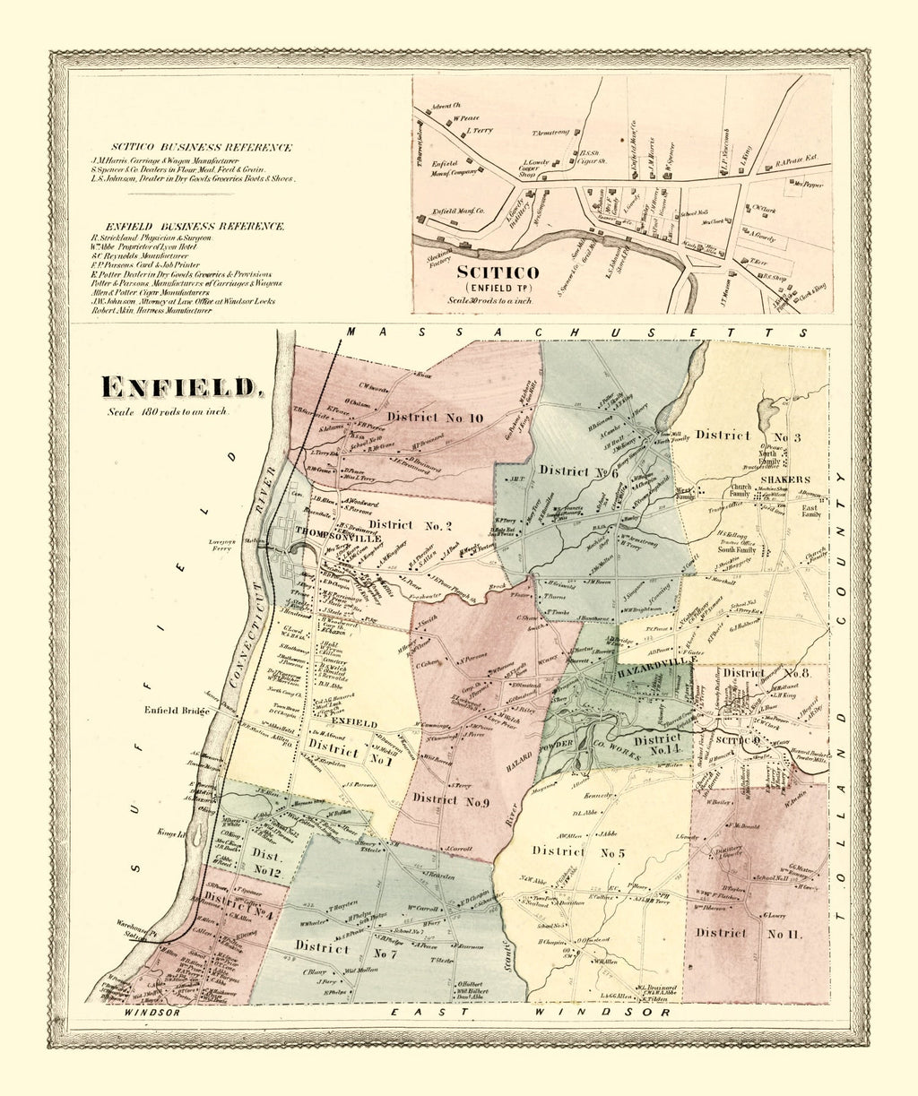 Vintage Map of Enfield, Connecticut 1869