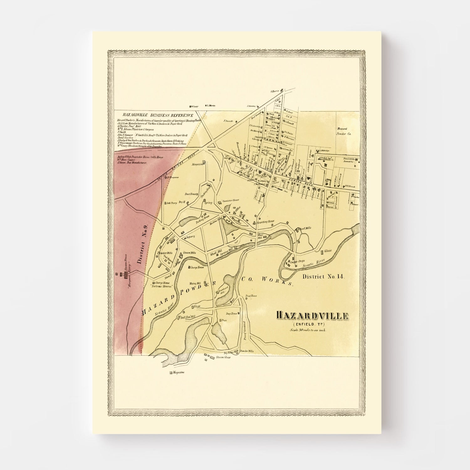 Vintage Map of Hazardville, Connecticut 1869
