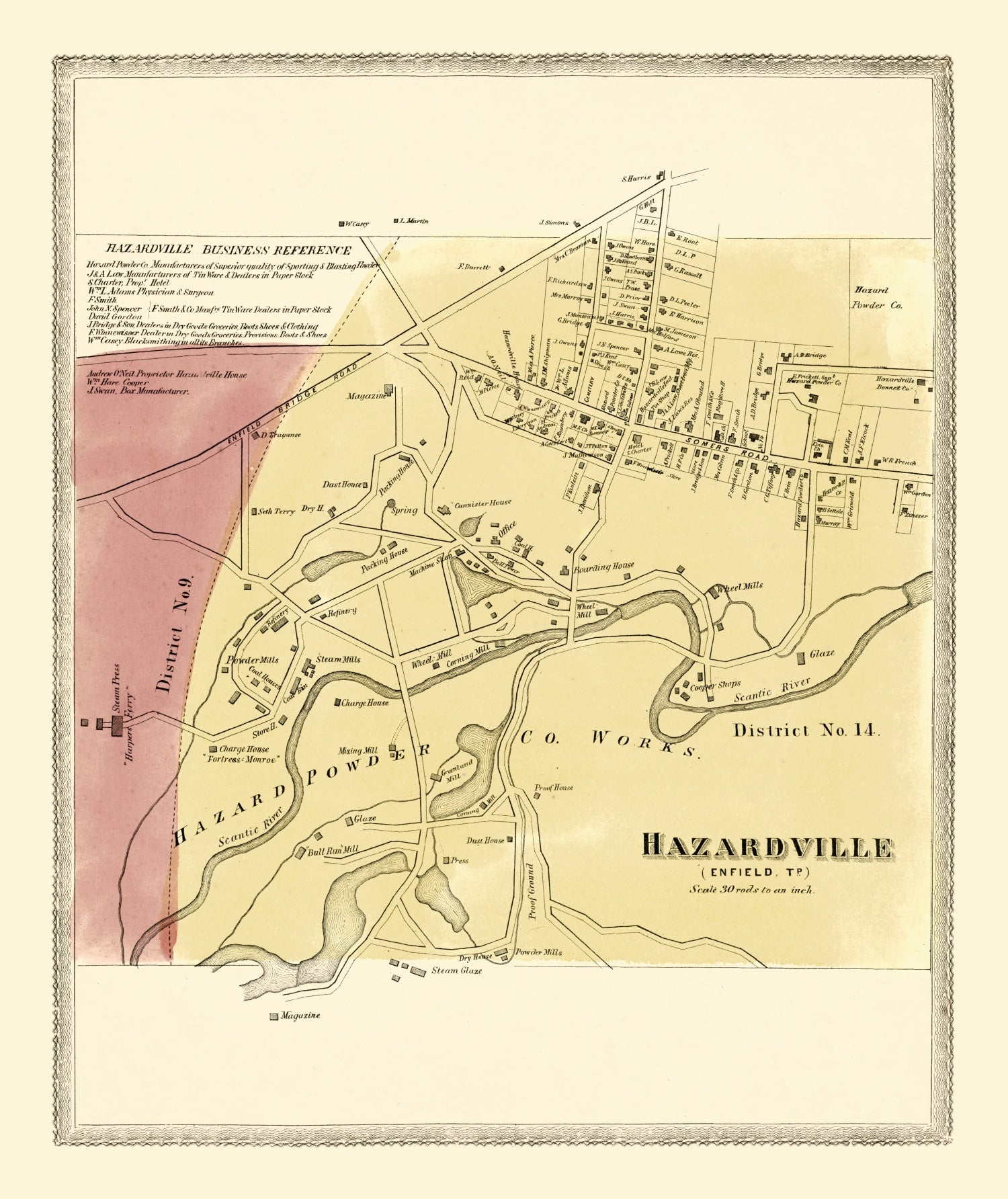 Vintage Map of Hazardville, Connecticut 1869