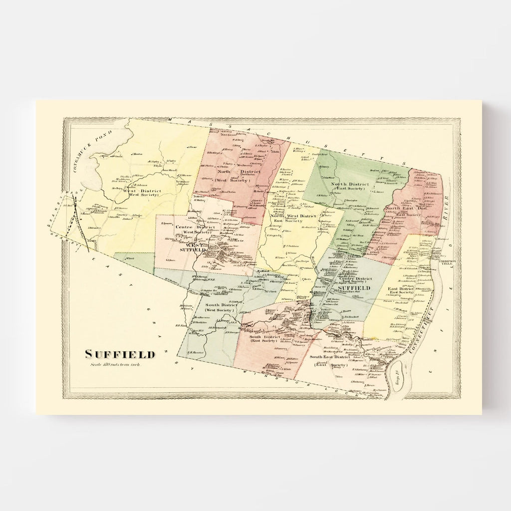 Vintage Map of Suffield, Connecticut 1869