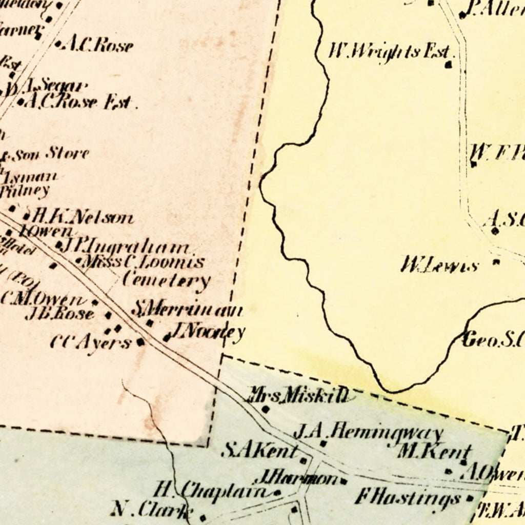 Vintage Map of Suffield, Connecticut 1869