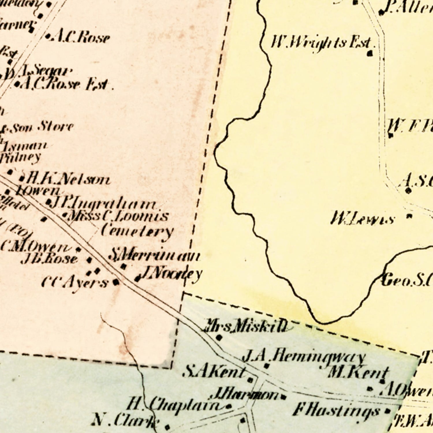 Vintage Map of Suffield, Connecticut 1869