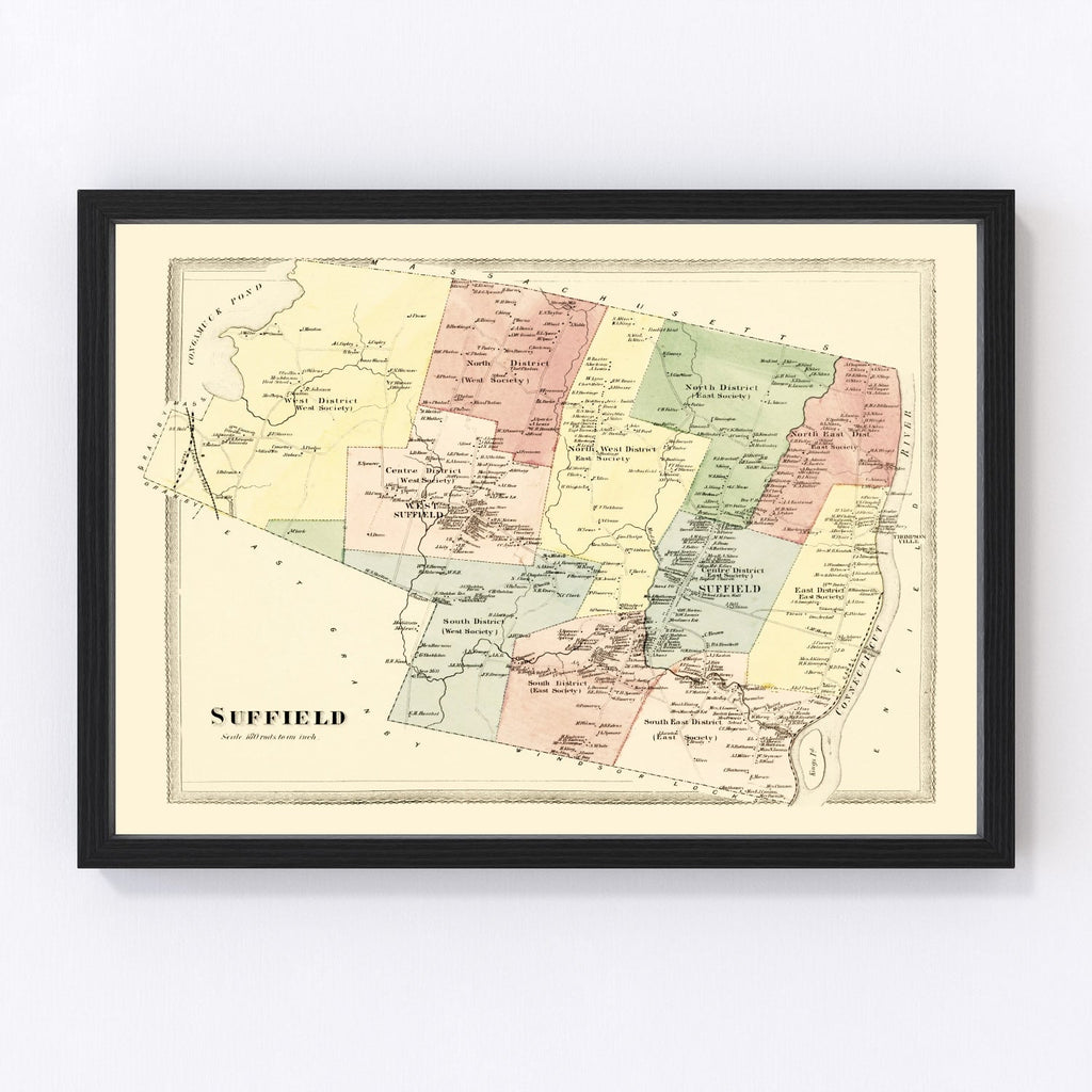 Vintage Map of Suffield, Connecticut 1869