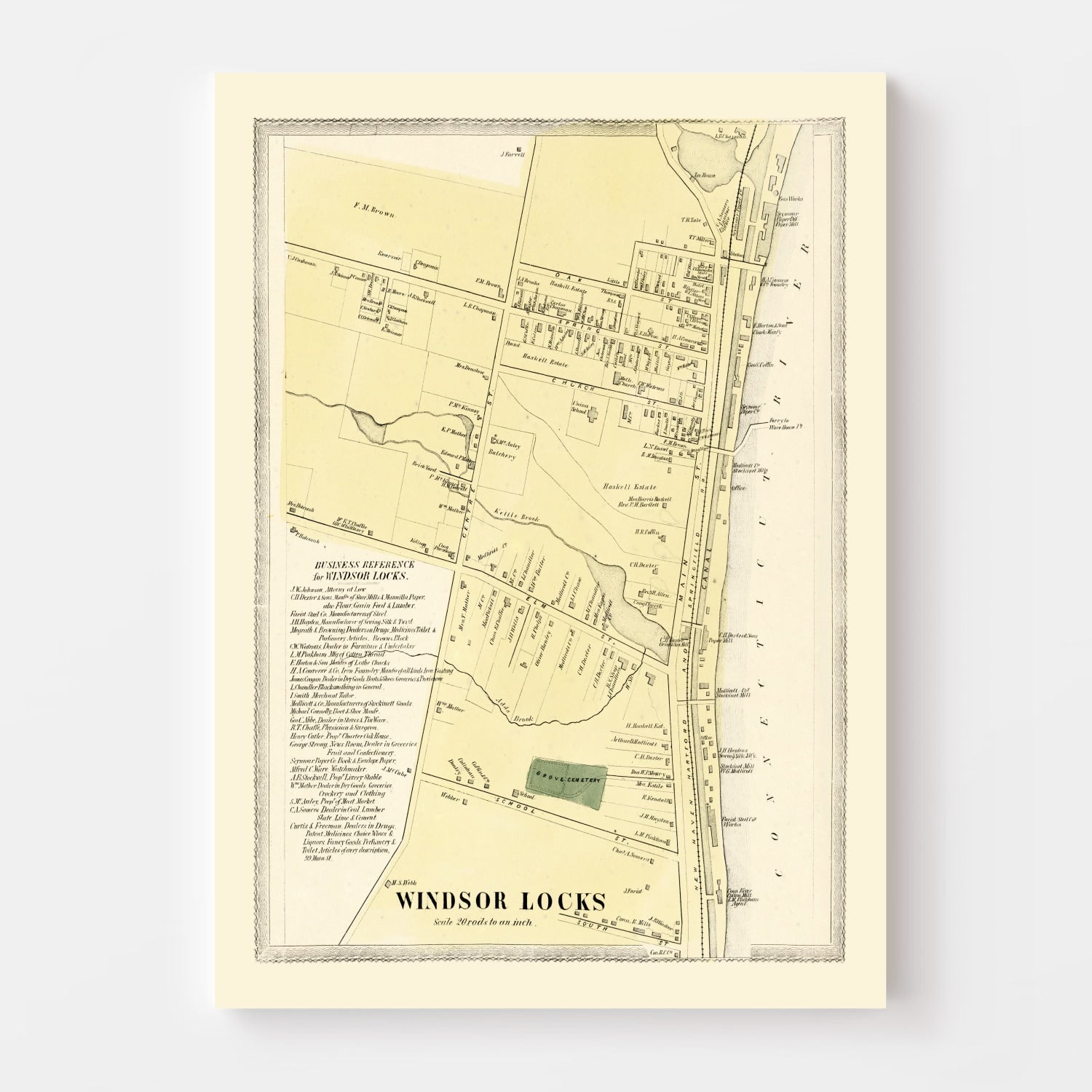 Vintage Map of Windsor Locks, Connecticut 1869
