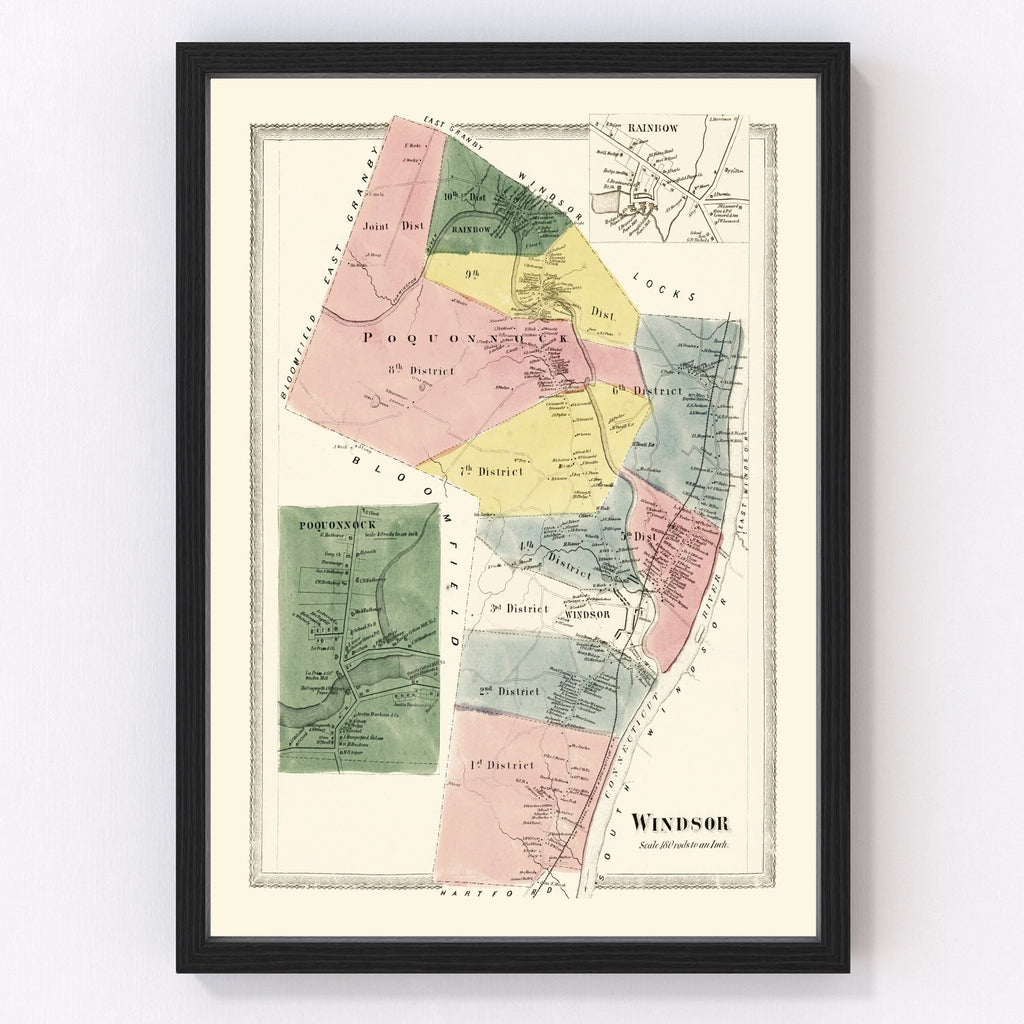 Vintage Map of Windsor, Connecticut 1869