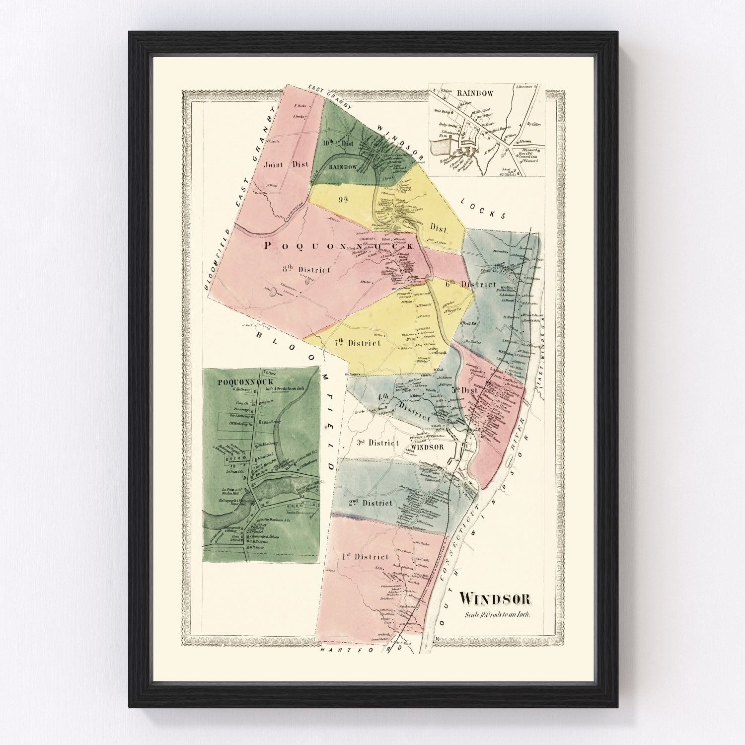 Vintage Map of Windsor, Connecticut 1869