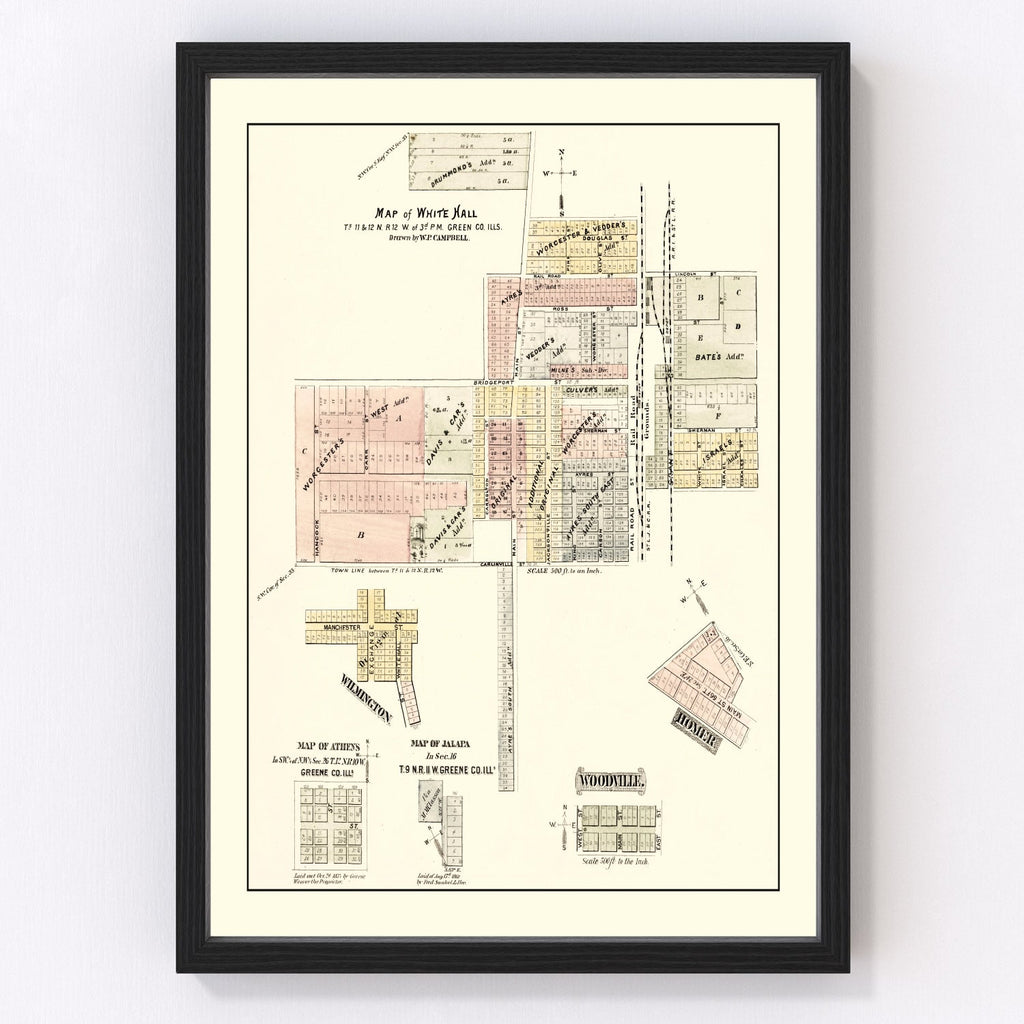 Vintage Map of White Hall, Illinois 1873