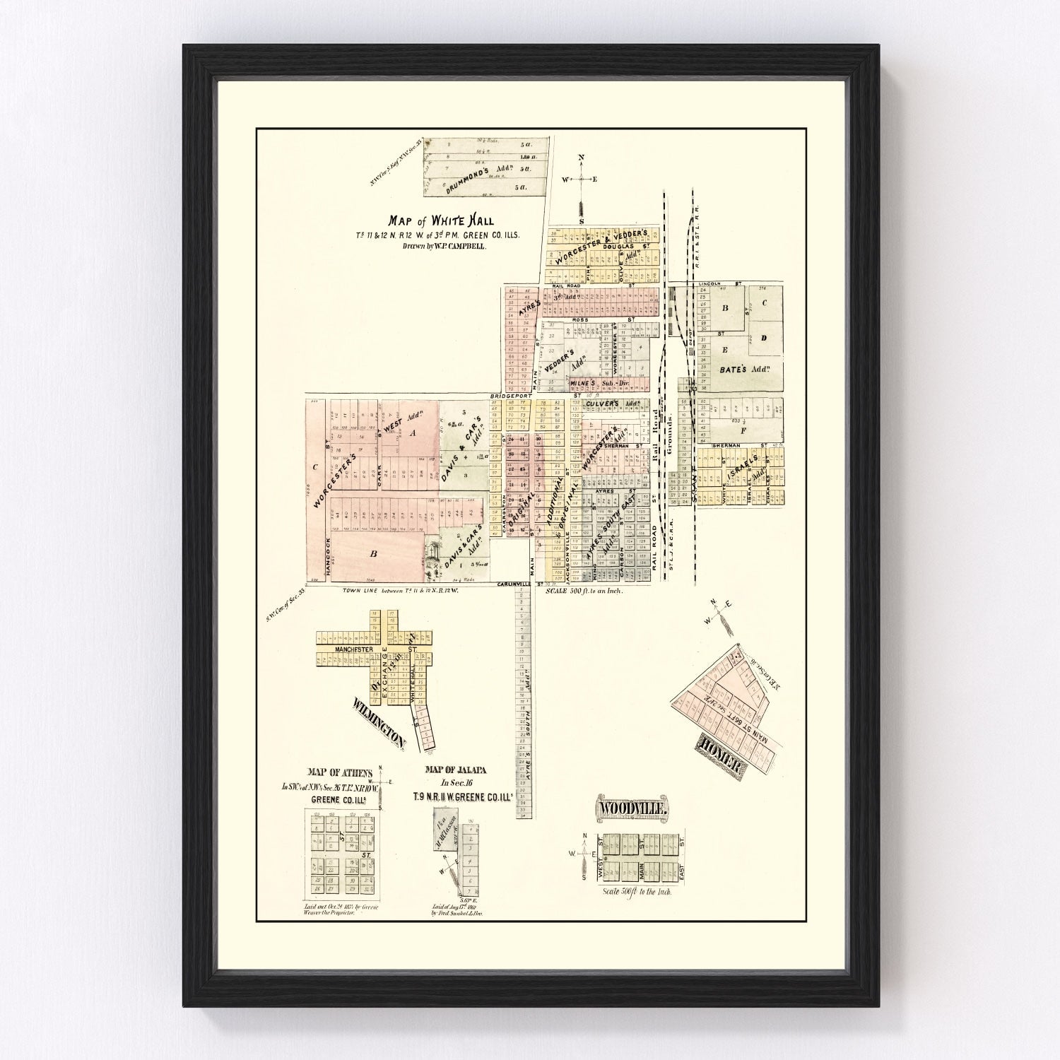 Vintage Map of White Hall, Illinois 1873