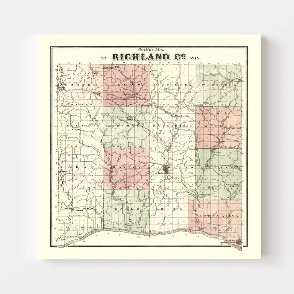 Vintage Map of Richland County, Wisconsin 1874
