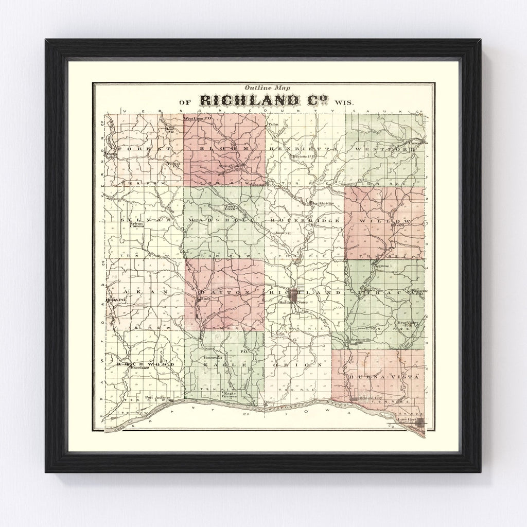 Vintage Map of Richland County, Wisconsin 1874