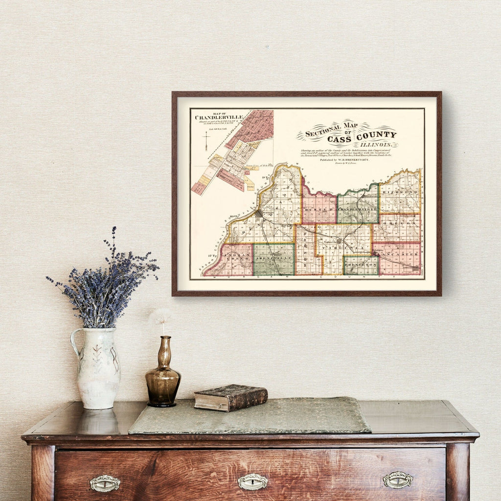 Vintage Map of Cass County, Illinois 1874