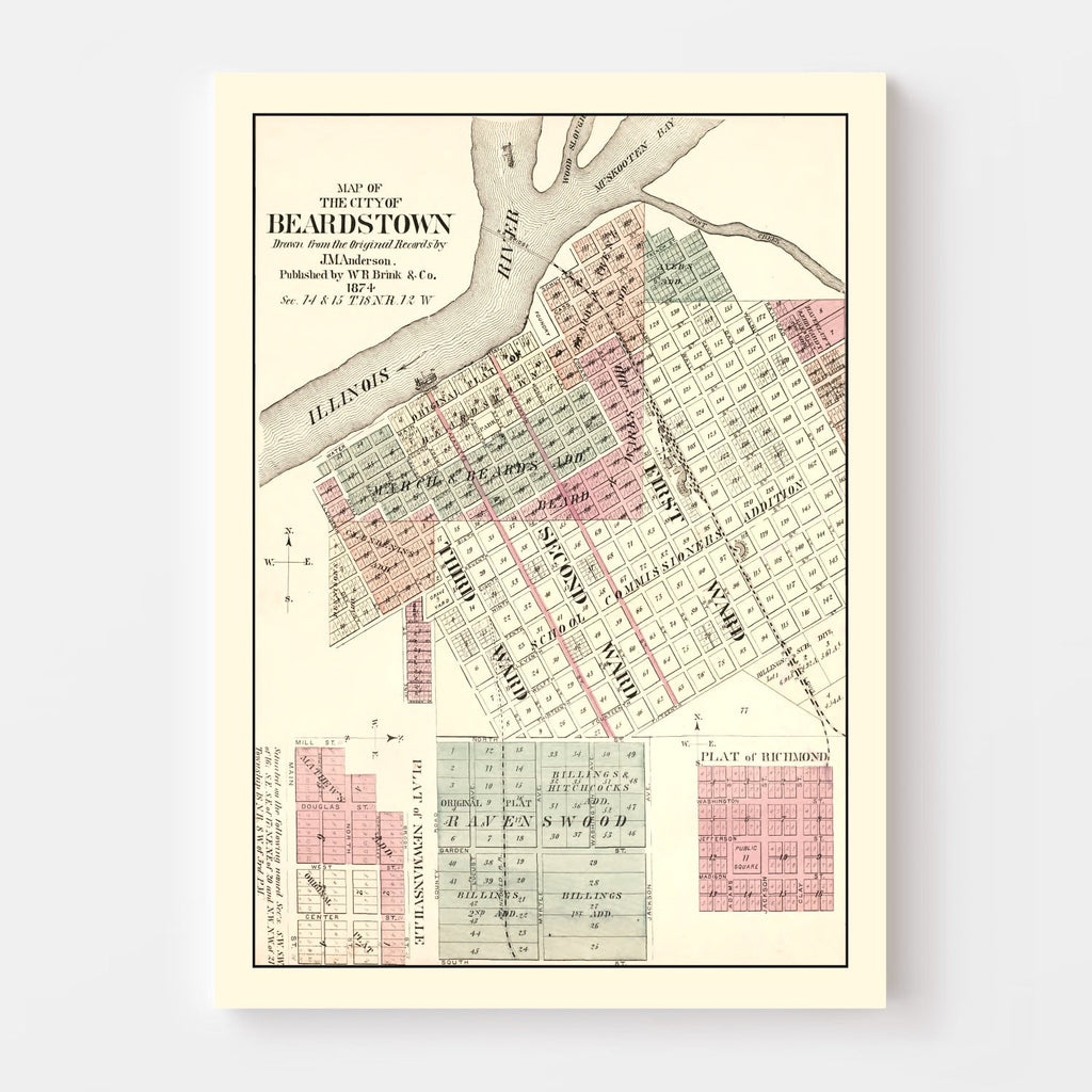 Vintage Map of Beardstown, Illinois 1874