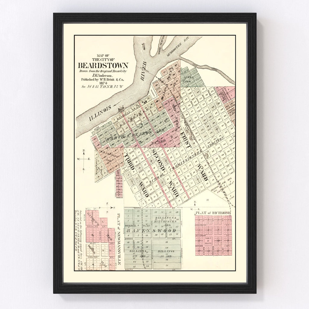 Vintage Map of Beardstown, Illinois 1874