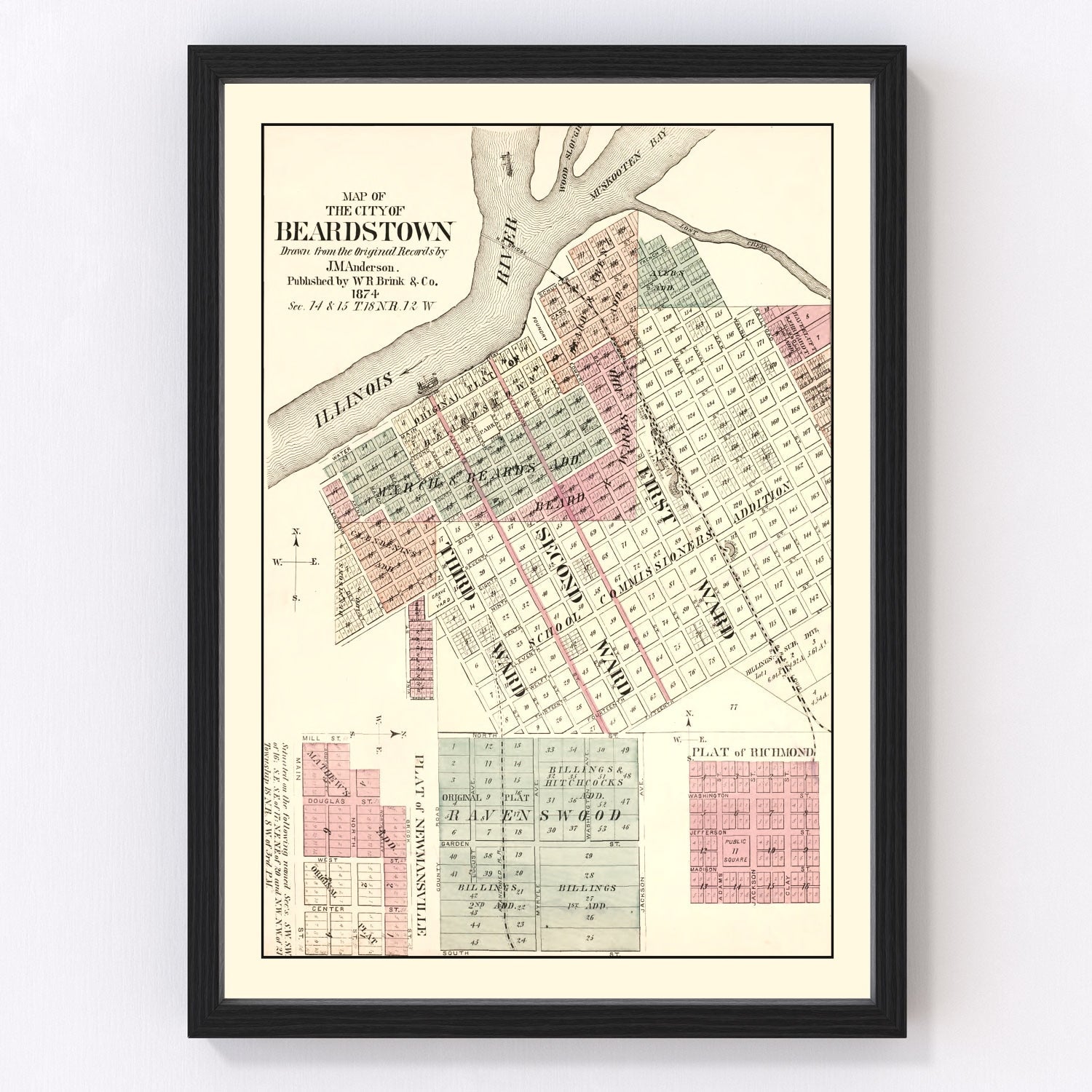 Vintage Map of Beardstown, Illinois 1874
