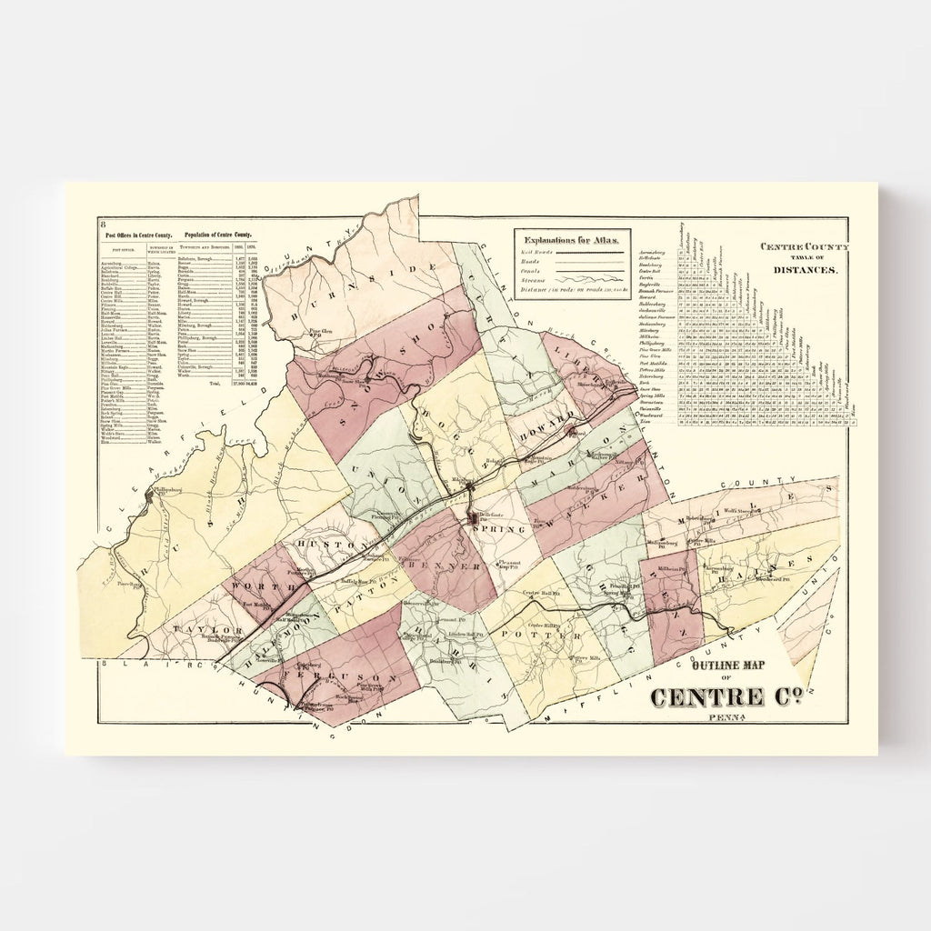 Vintage Map of Centre County, Pennsylvania 1874