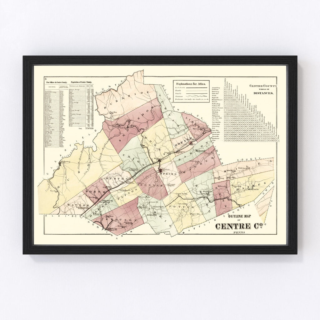 Vintage Map of Centre County, Pennsylvania 1874