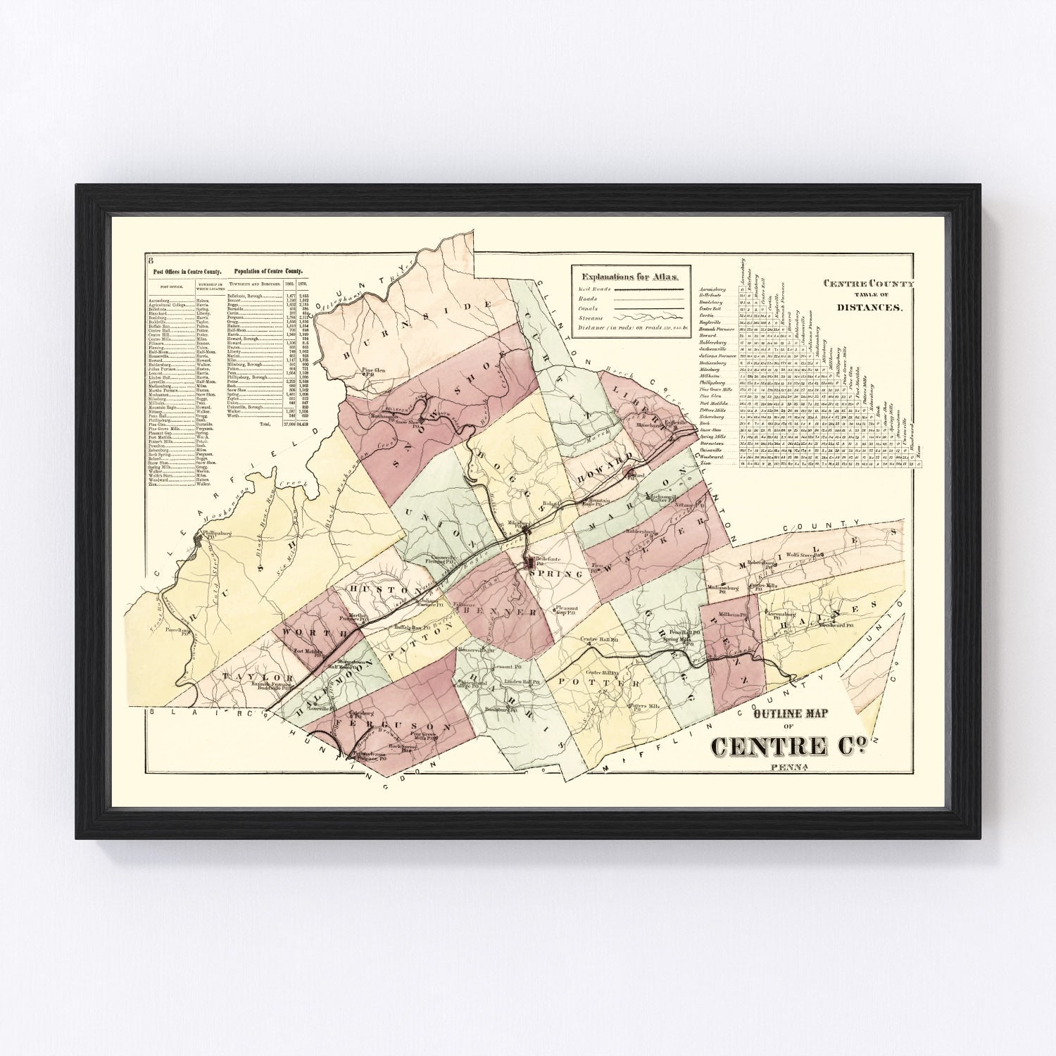 Vintage Map of Centre County, Pennsylvania 1874