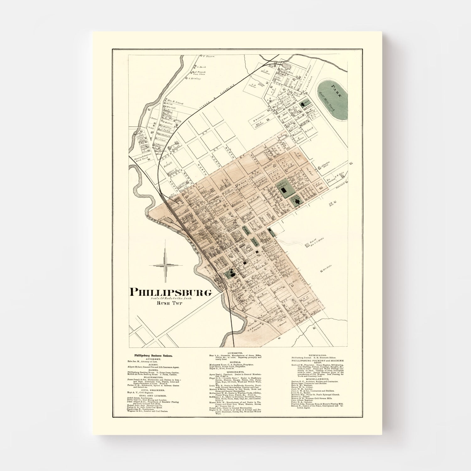 Vintage Map of Phillipsburg, Pennsylvania 1874