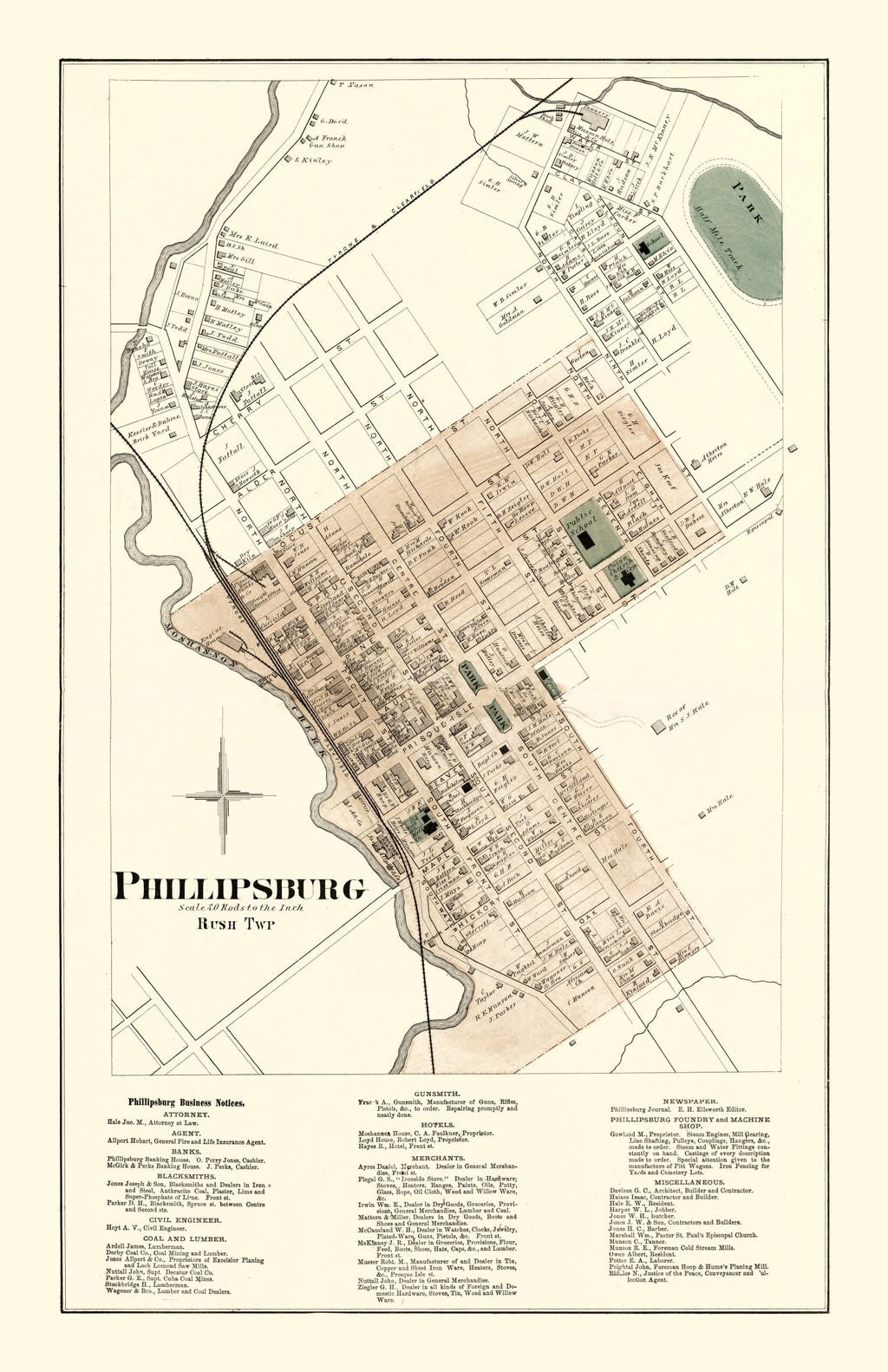 Vintage Map of Phillipsburg, Pennsylvania 1874